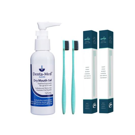 Denta-Med Dry Mouth Oral Hygiene Gel 125mL Pump Bottle + 2 x Embi Bamboo Charcoal Toothbrush