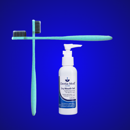 Denta-Med Dry Mouth Oral Hygiene Gel 125mL Pump Bottle + 2 x Embi Bamboo Charcoal Toothbrush
