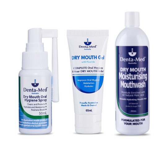 Denta-Med Dry Mouth Moisturising BUNDLE (50mL Spray, 65mL Gel, 250mL Mouthwash)