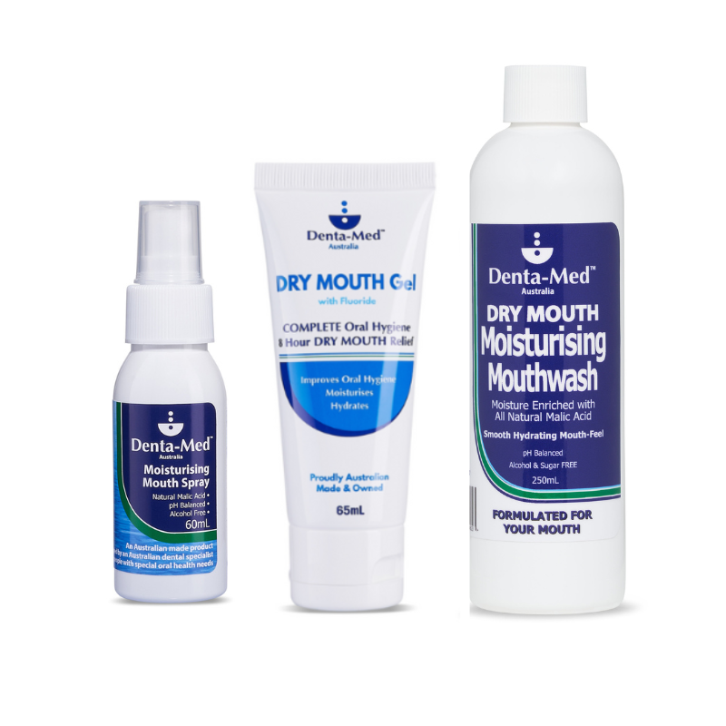 Denta-Med Dry Mouth Moisturising BUNDLE_2 (60mL Spray, 65mL Gel, 250mL Mouthwash) (Copy)